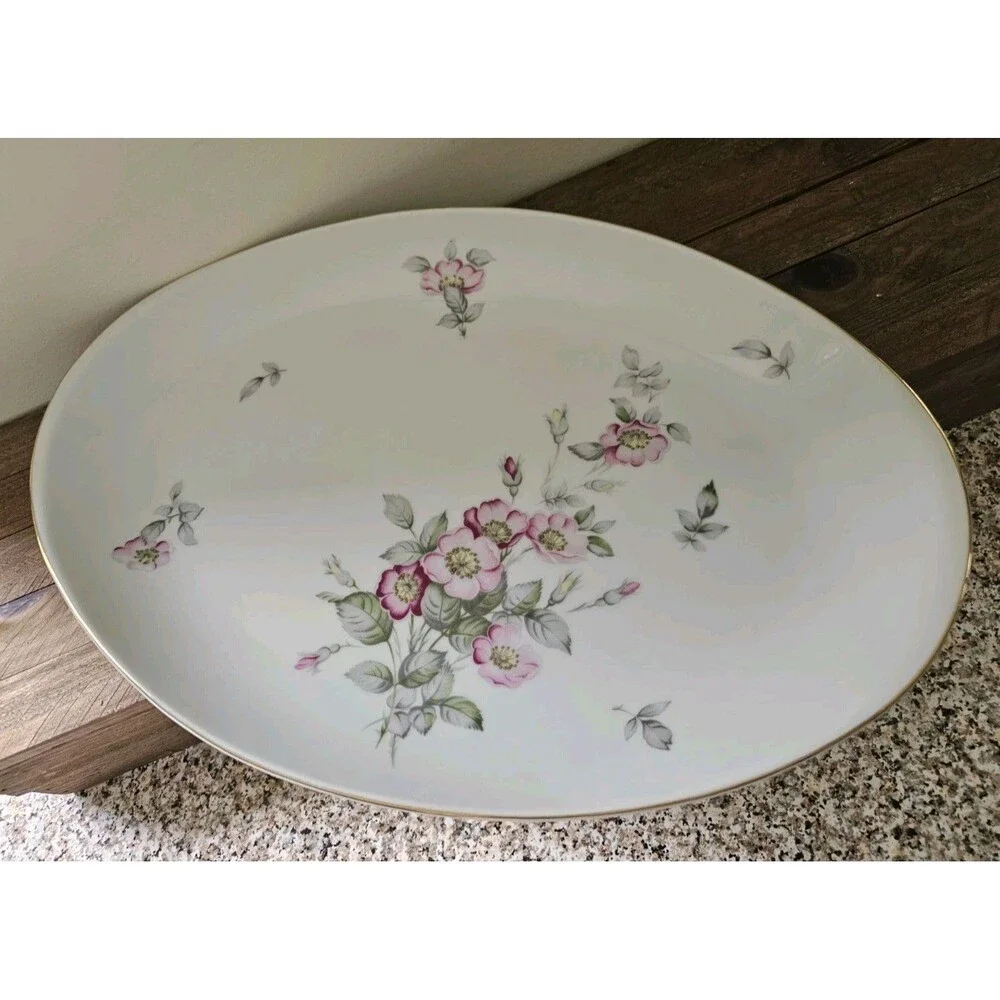 Harvan Fine China Oval Serving Platter Pattern Prim Rose 16 Inches
